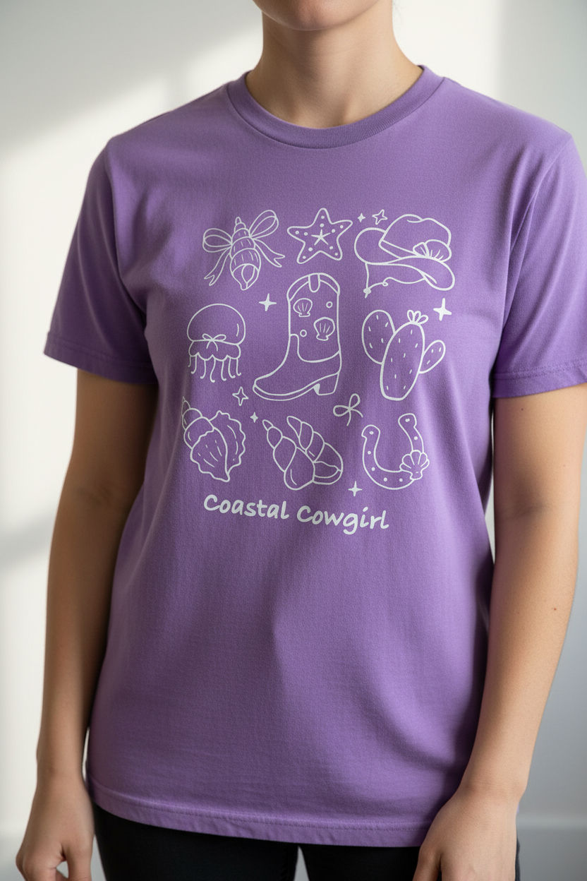Coastal Cowgirl Icons Graphic Tee – Purple